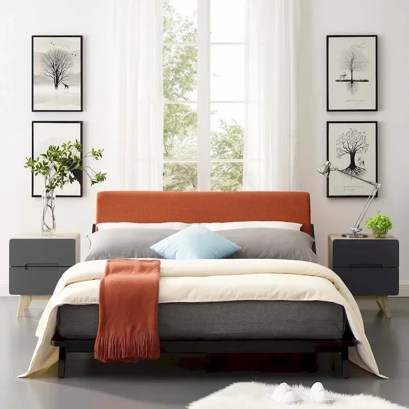 Queen Upholstered Platform Bed with Wood Frame