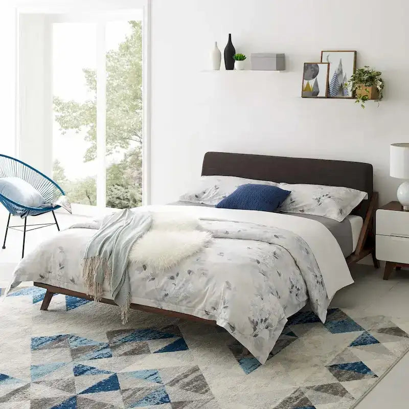 Queen Upholstered Platform Bed with Wood Frame