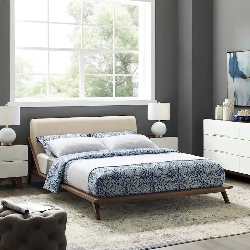 Queen Upholstered Platform Bed with Wood Frame