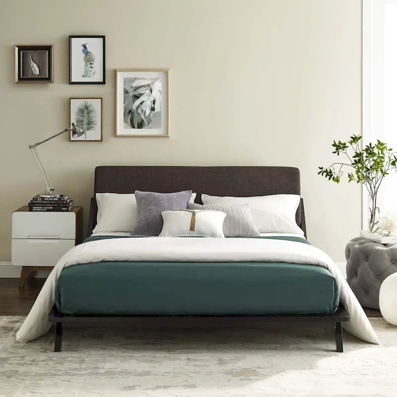 Queen Upholstered Platform Bed with Wood Frame