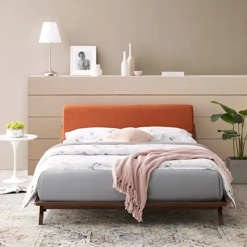 Queen Upholstered Platform Bed with Wood Frame