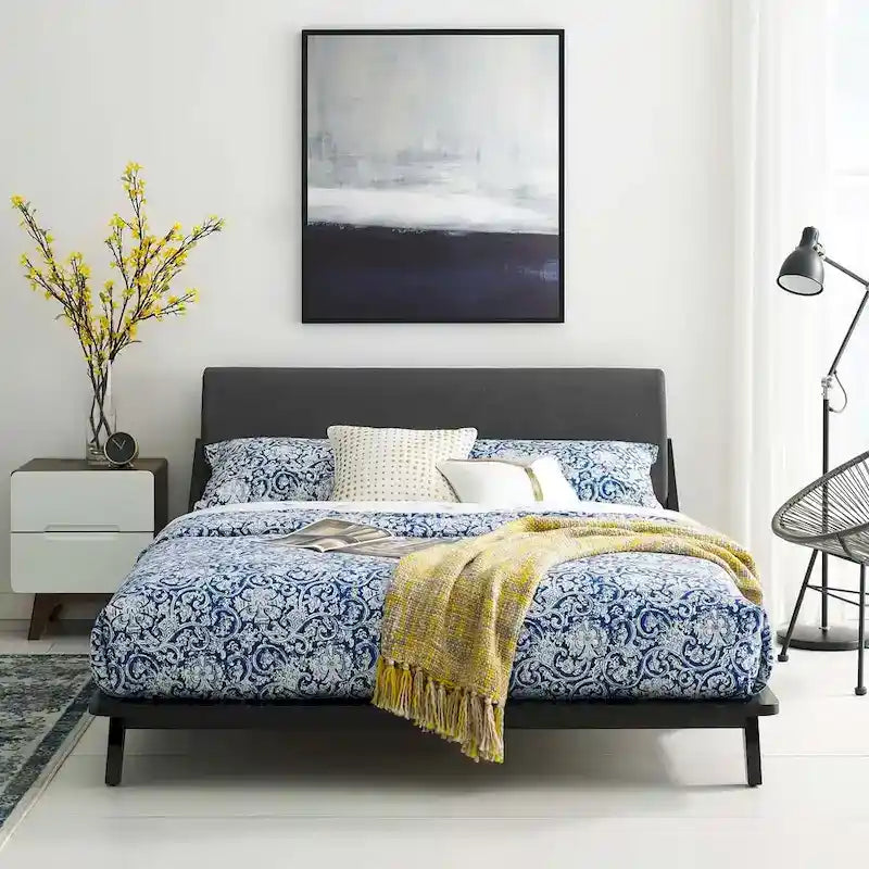 Queen Upholstered Platform Bed with Wood Frame