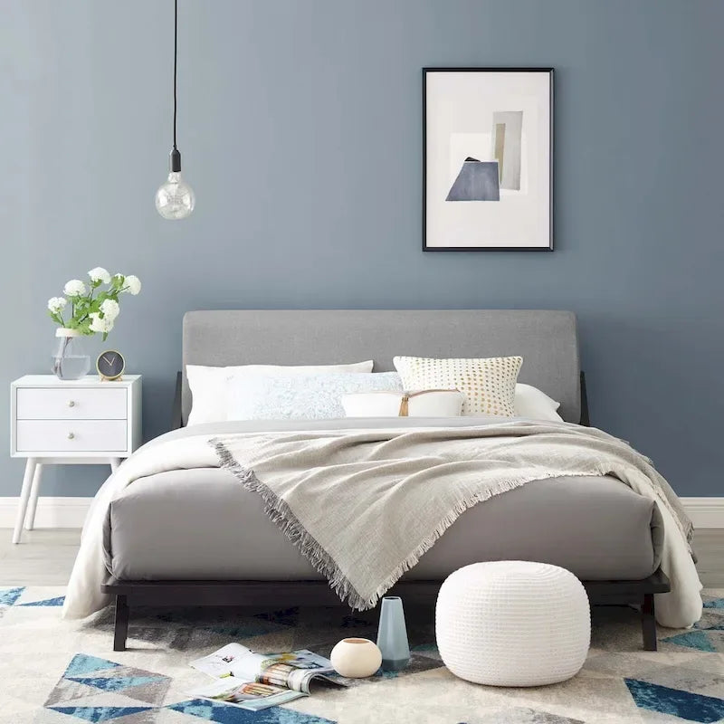 Queen Upholstered Platform Bed with Wood Frame