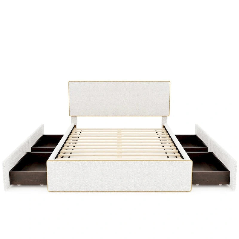 Full Size Fleece Upholstered Platform Bed with 4 Drawers