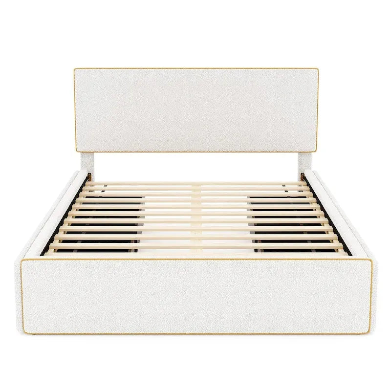 Full Size Fleece Upholstered Platform Bed with 4 Drawers