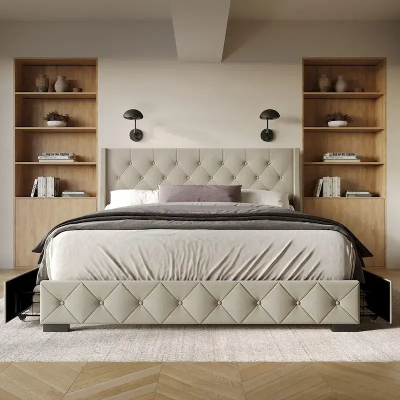 Tufted Upholstered Storage Platform Bed