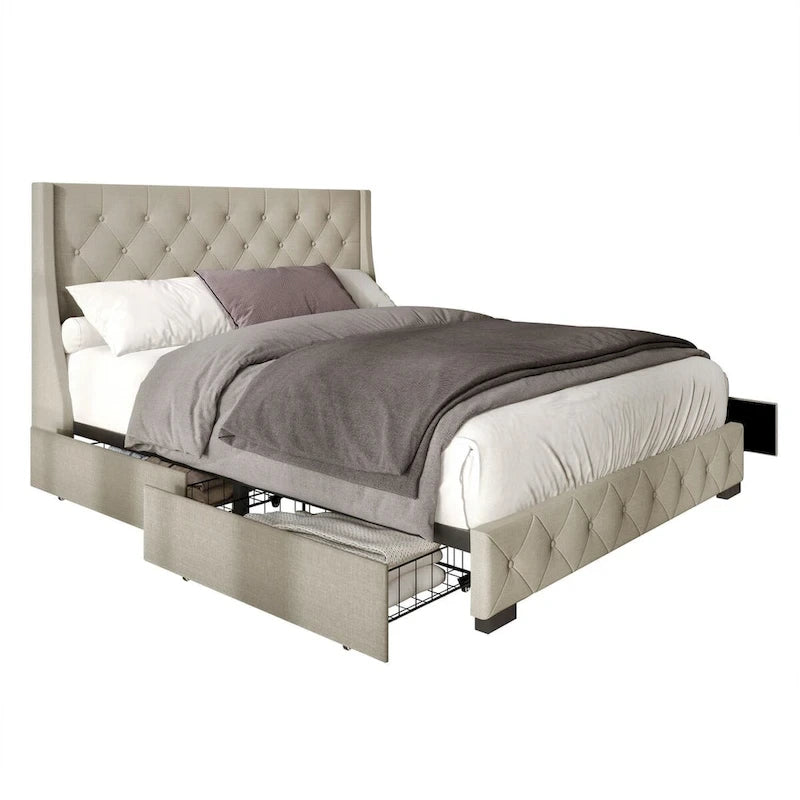 Tufted Upholstered Storage Platform Bed