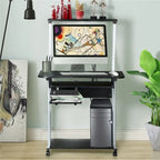 Bureau d’ordinateur portable avec 4 étagères et plateau pour clavier