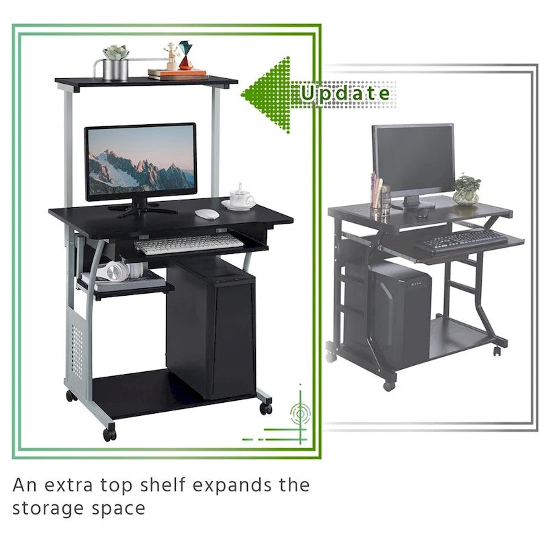 Bureau d’ordinateur portable avec 4 étagères et plateau pour clavier