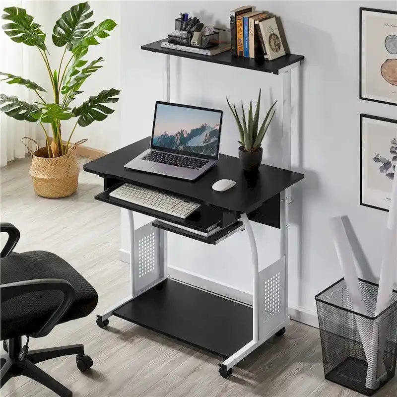Bureau d’ordinateur portable avec 4 étagères et plateau pour clavier
