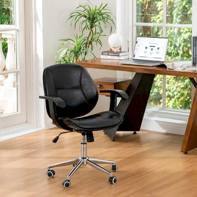 Chaise de bureau pivotante réglable en similicuir avec accoudoirs