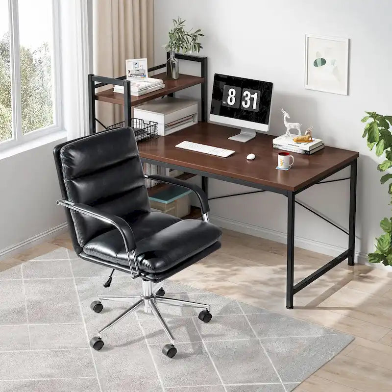 Glitzhome Leatherette Adjustable Swivel Desk Office Chair with Armrest Ergonomic Design