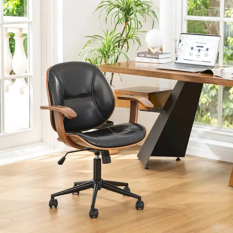 Chaise de bureau pivotante réglable en similicuir avec accoudoirs