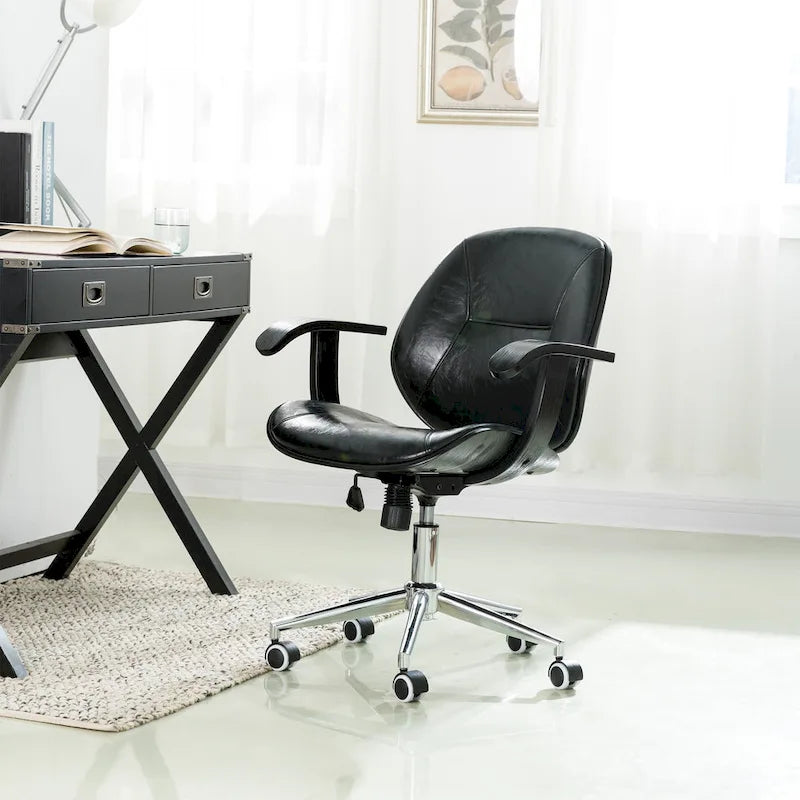 Chaise de bureau pivotante réglable en similicuir avec accoudoirs