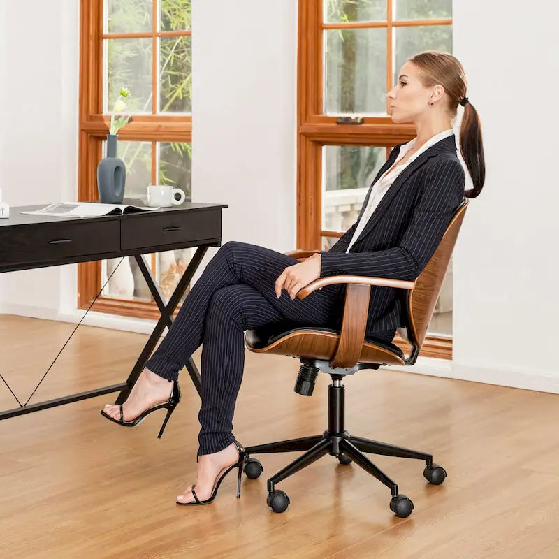 Chaise de bureau pivotante réglable en similicuir avec accoudoirs
