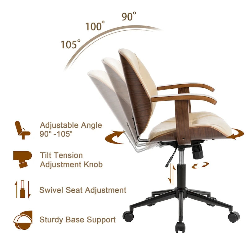 Chaise de bureau pivotante réglable en similicuir avec accoudoirs