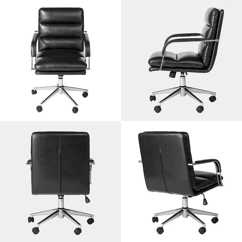 Chaise de bureau pivotante réglable en similicuir avec accoudoirs