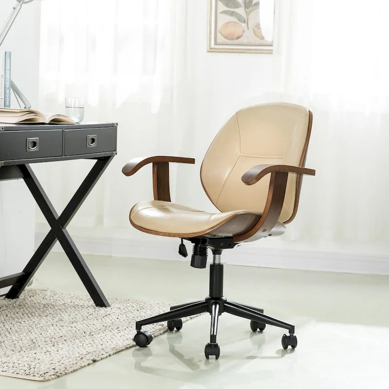 Chaise de bureau pivotante réglable en similicuir avec accoudoirs