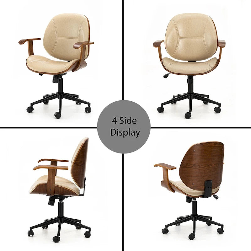 Chaise de bureau pivotante réglable en similicuir avec accoudoirs