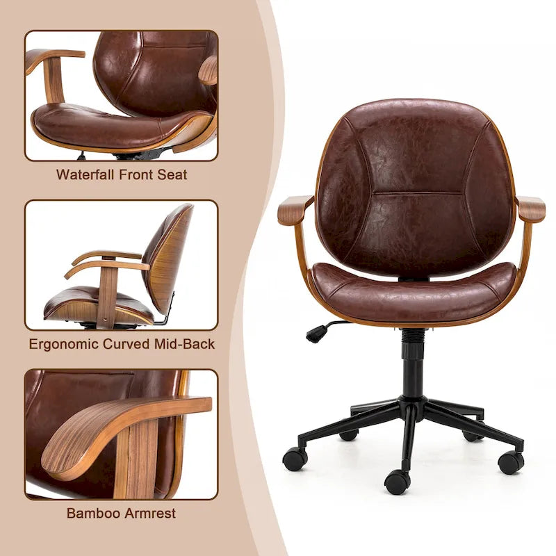 Chaise de bureau pivotante réglable en similicuir avec accoudoirs