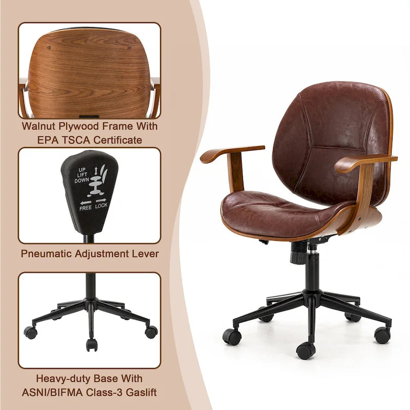 Chaise de bureau pivotante réglable en similicuir avec accoudoirs