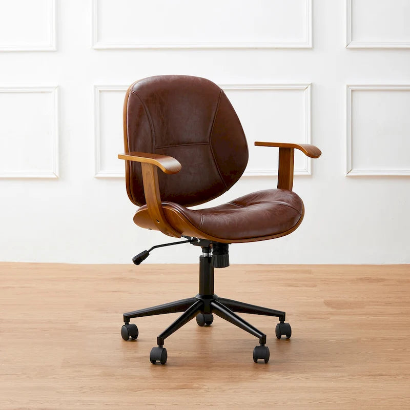 Chaise de bureau pivotante réglable en similicuir avec accoudoirs