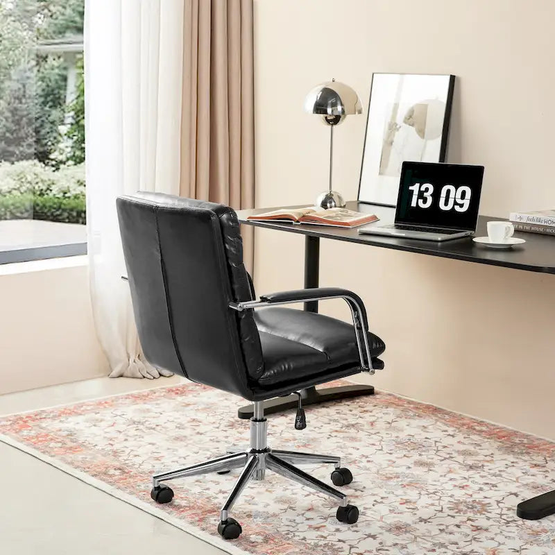 Chaise de bureau pivotante réglable en similicuir avec accoudoirs