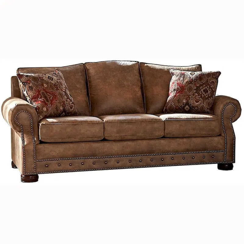 Rustic Brown Buckskin Fabric Queen Sleeper Sofa - 86 x 37 x 40 in