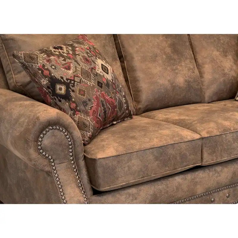 Rustic Brown Buckskin Fabric Queen Sleeper Sofa - 86 x 37 x 40 in