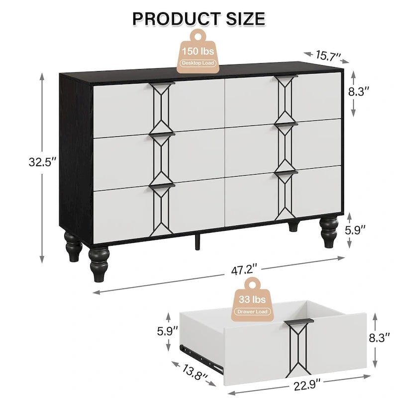 6 Drawer Dresser with Deep Drawers, Modern Wooden Chest Dresser