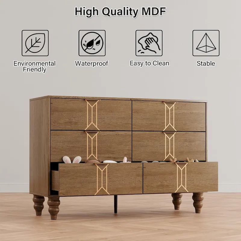 6-Drawer Dresser with Deep Drawers, Modern Wooden Chest