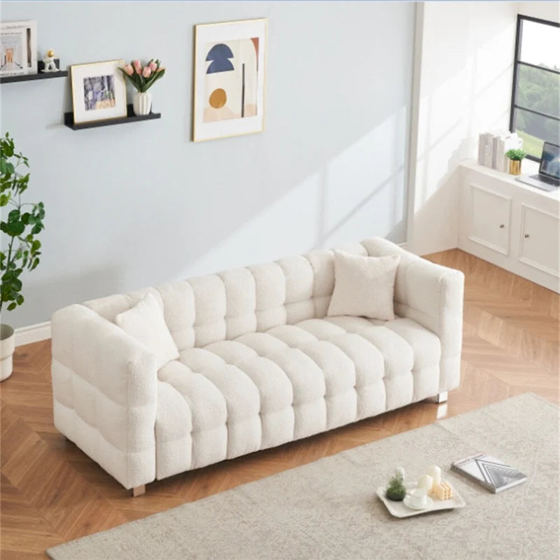 Teddy Fleece Sofa with Two Throw Pillows and Metal Feet