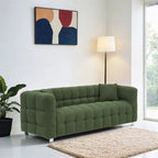 Bank van teddyfleece met twee sierkussens en metalen poten