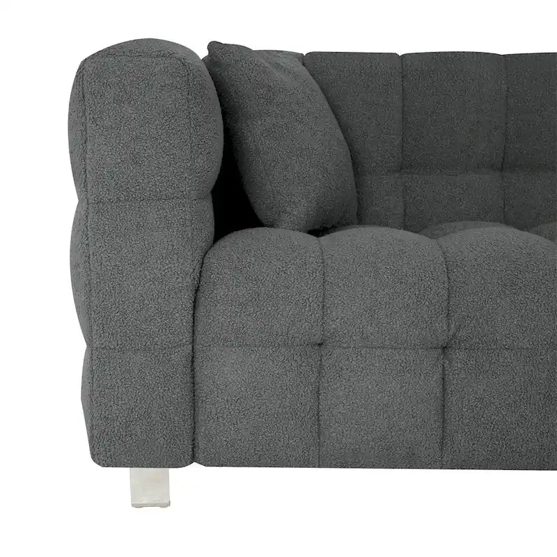 Bank van teddyfleece met twee sierkussens en metalen poten